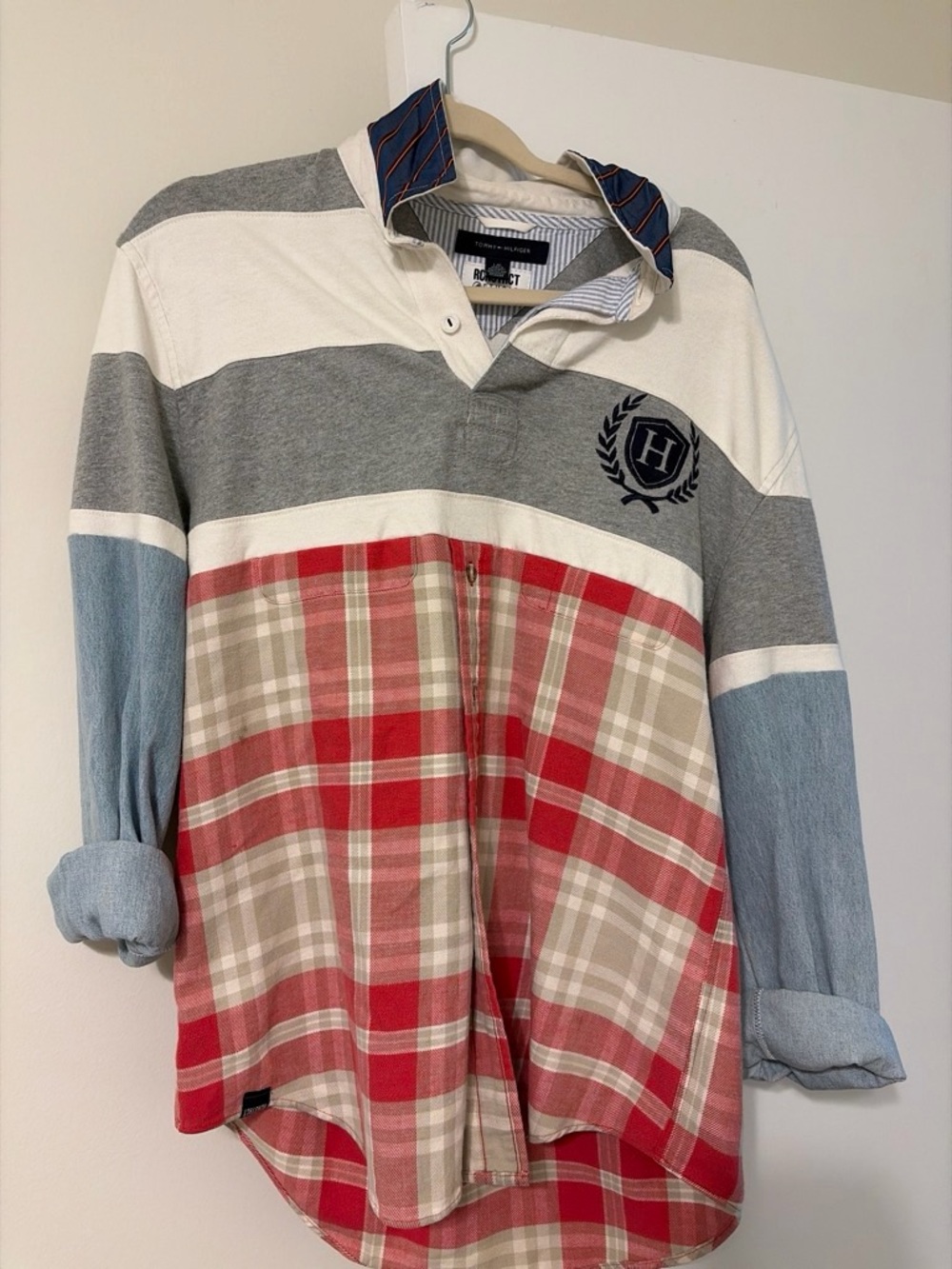 Tommy Hilfiger Multicolor Striped & Red Plaid Button-Down Rugby Shirt